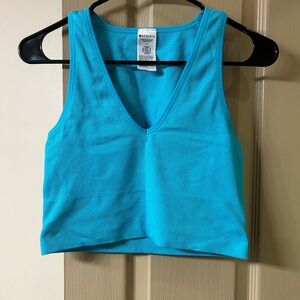 Athleta Aurora Seamless Crop Rib Tank, Bora Bora Blue, Medium